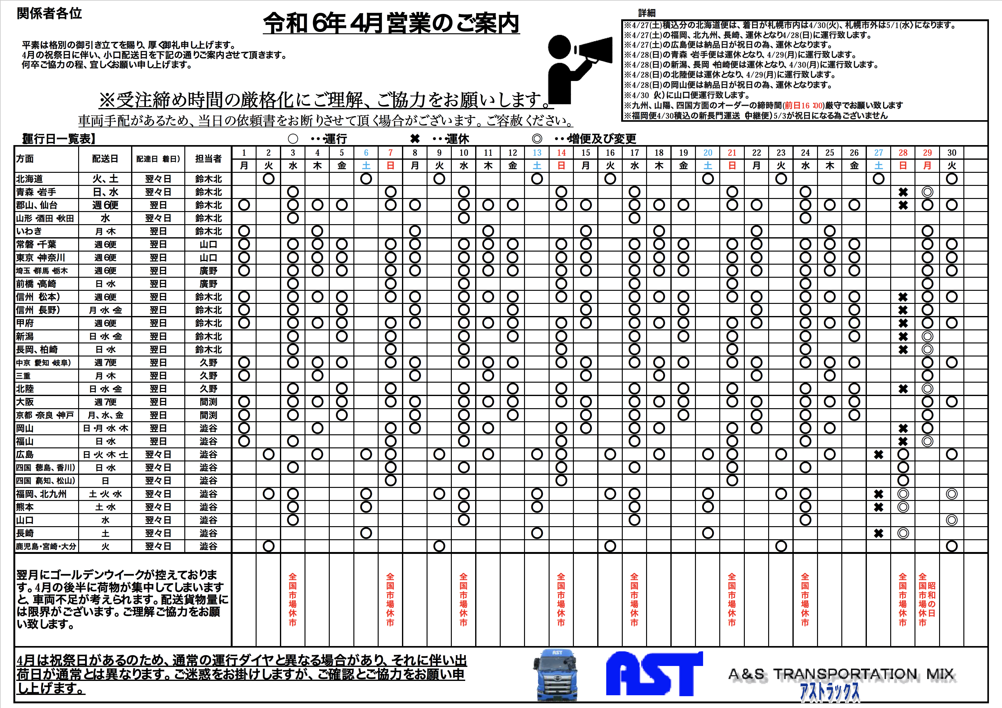 4月の運行表