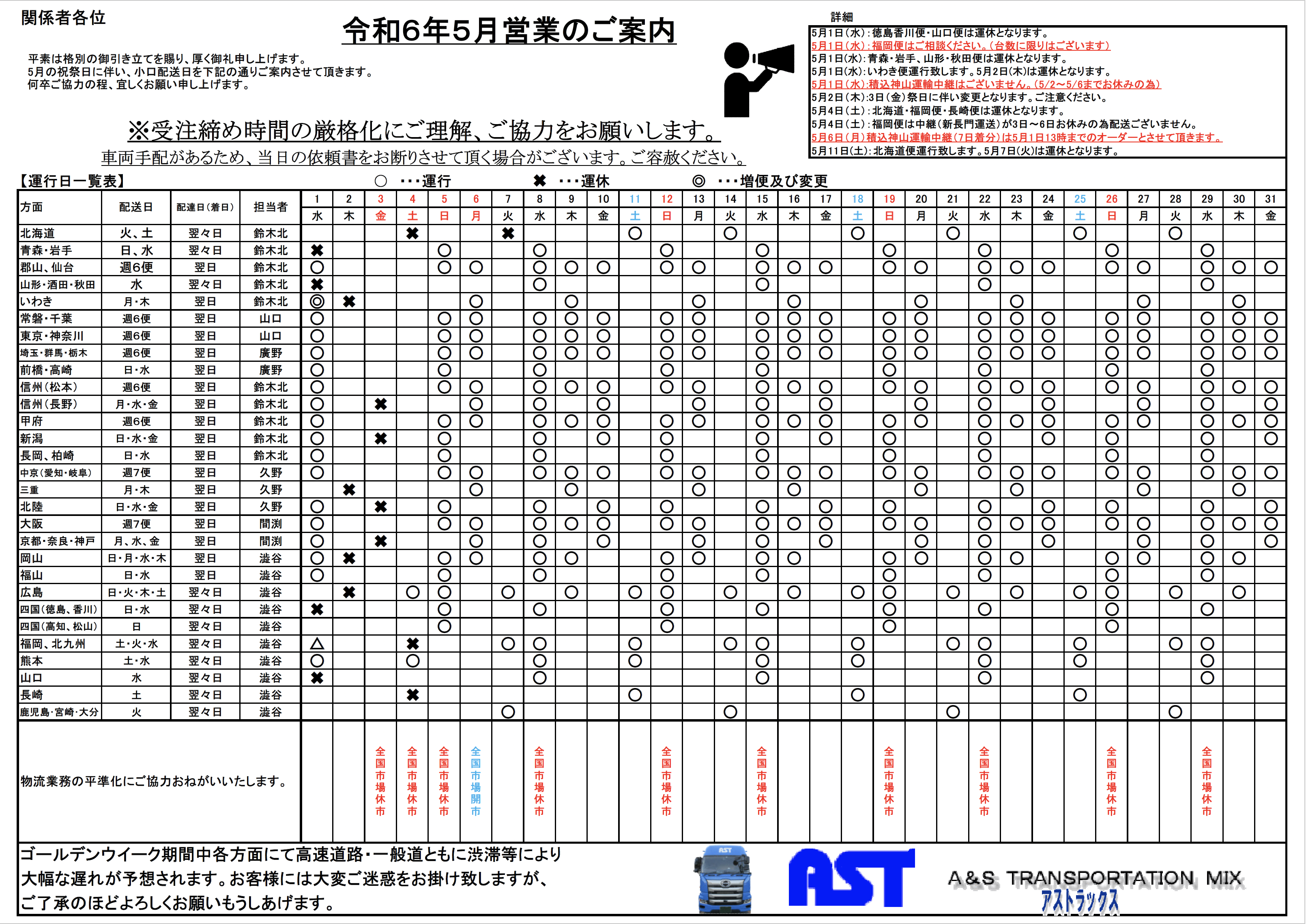 5月の運行表