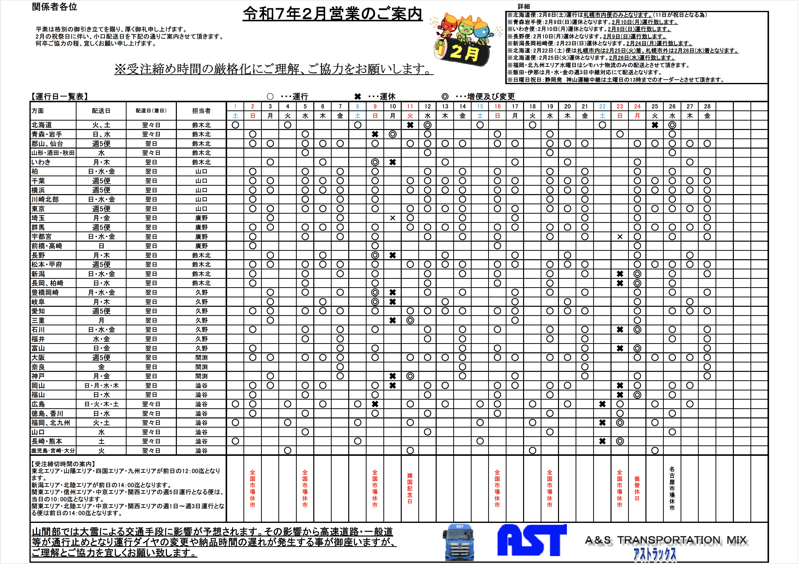 2月の運行表